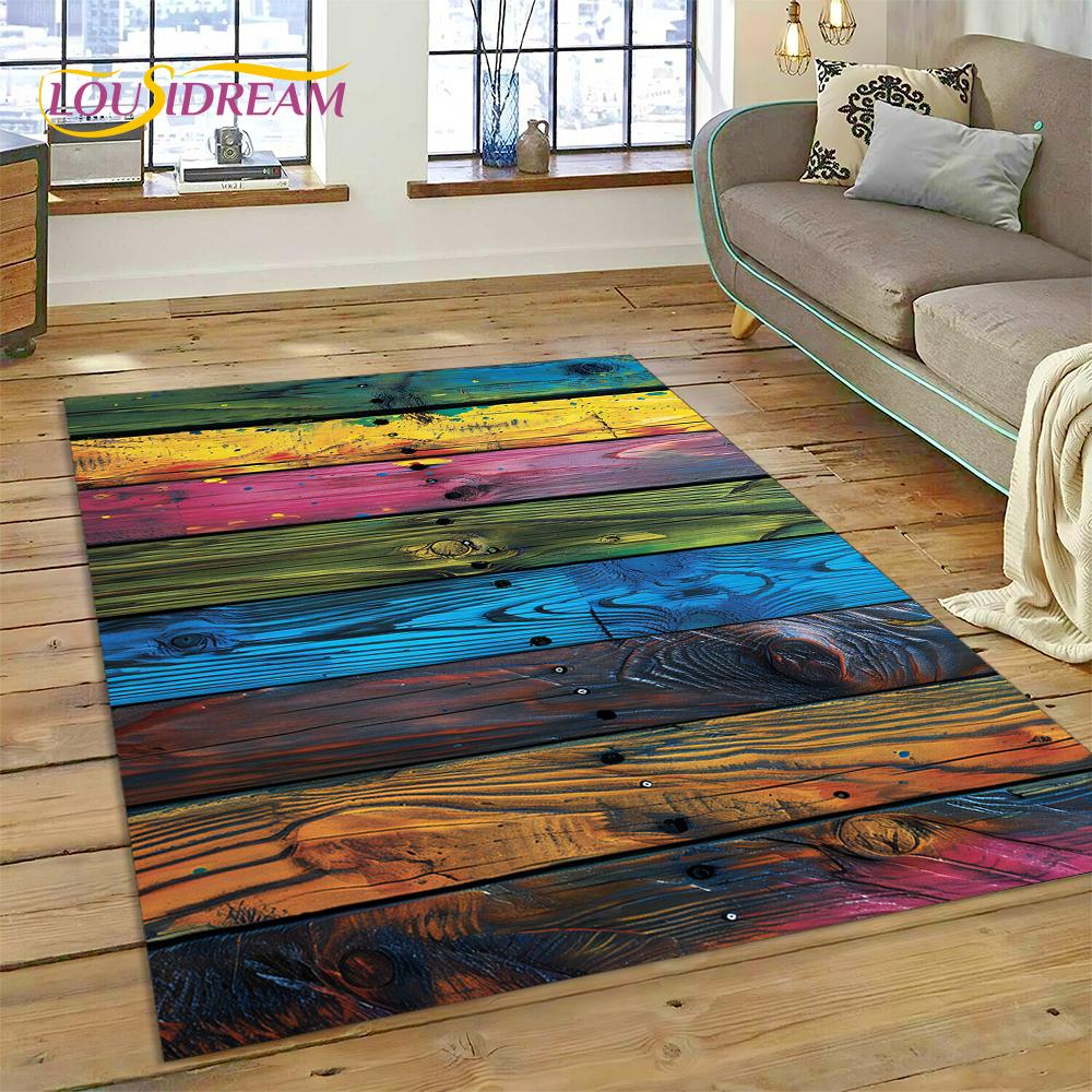 Alfombra Personalizada de Madera con Grano de Color 3D para Decoración de Sala de Estar y Dormitorio, Felpudo Antideslizante para Sofá Felpudo