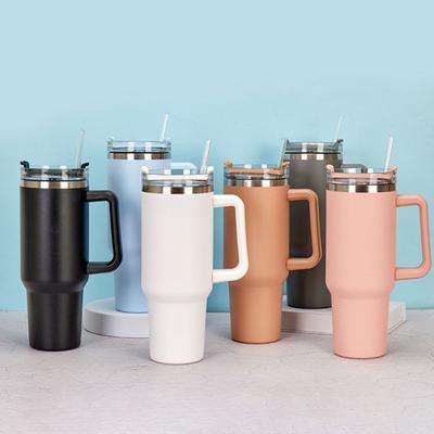 1 Set 1200ml Coffee Cup with Handle 304 Stainless Steel Straw Cup Car Insulated Tumbler