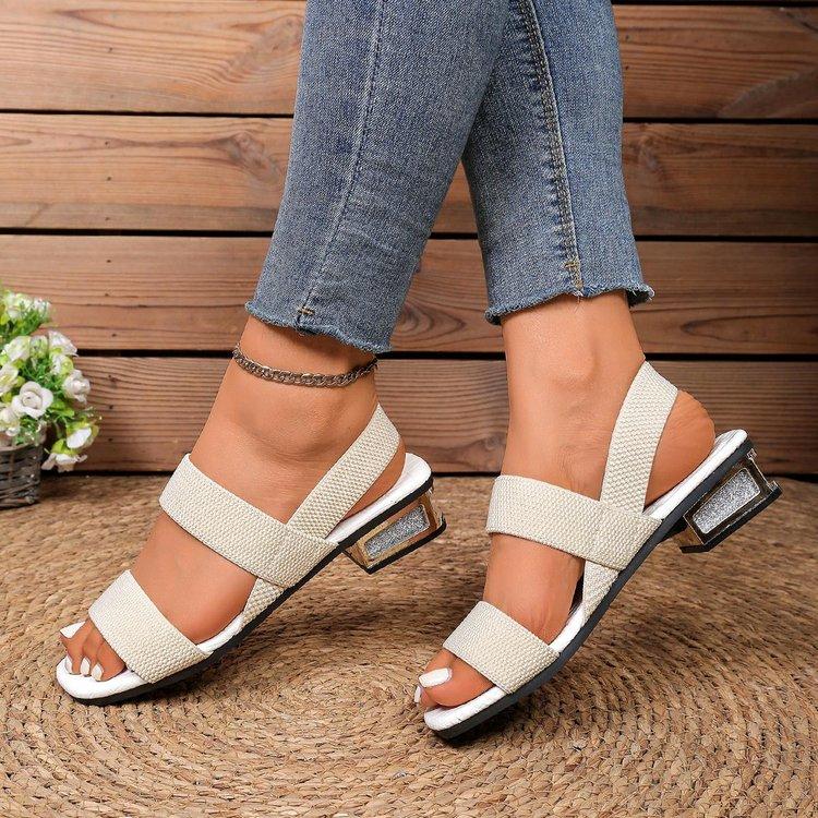 Women s Low Block Heel Sandals Open Toe Weave Strap Casual Summer Shoes 36