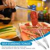 LMETJMA Stainless Steel Grill Tongs Patelai Korean and Japanese BBQ Tongs Non Slip Food Tongs Kitchen Self-Standing Tongs JT502