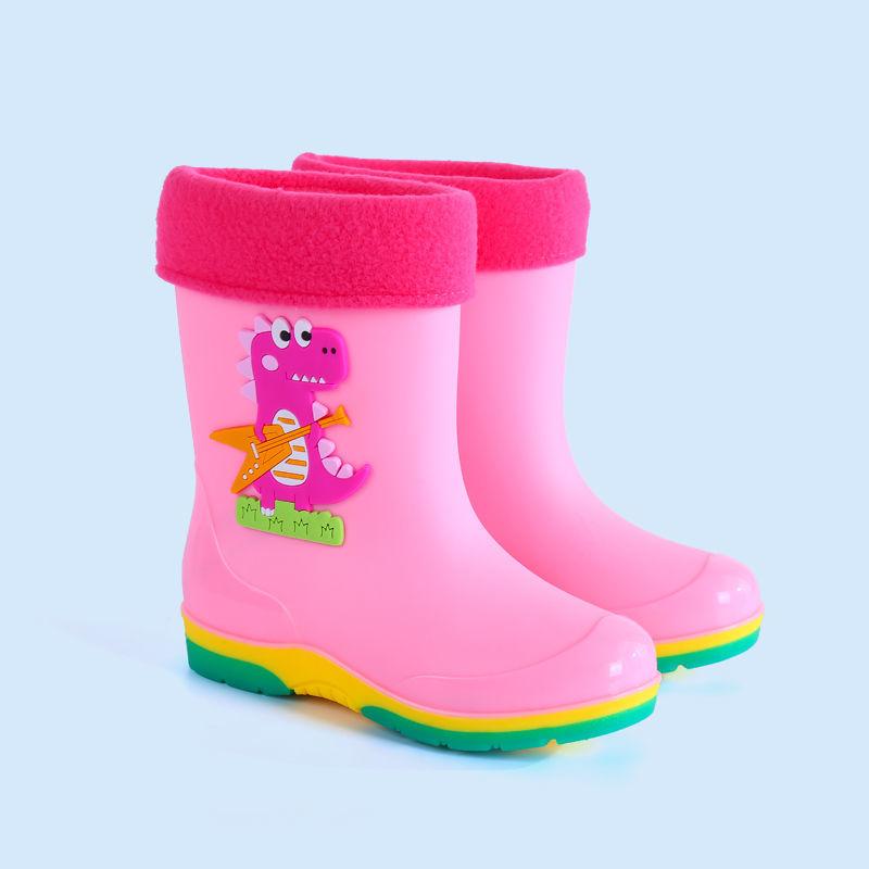 Cartoon Waterproof Kids Rain Boots Warm Cotton Lined Non-Slip Rubber Shoes for Boys Girls Comfortable Toddler Water Shoes