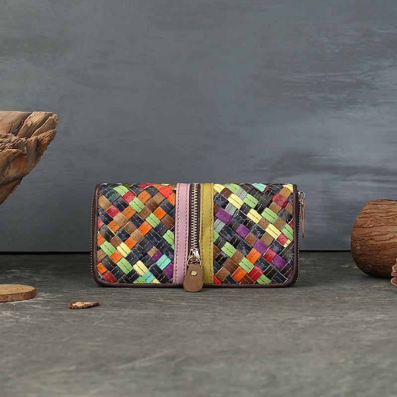 

Длинный кошелек из натуральной кожи, вместительная сумка, многослотовый кошелек на молнии разноцветный