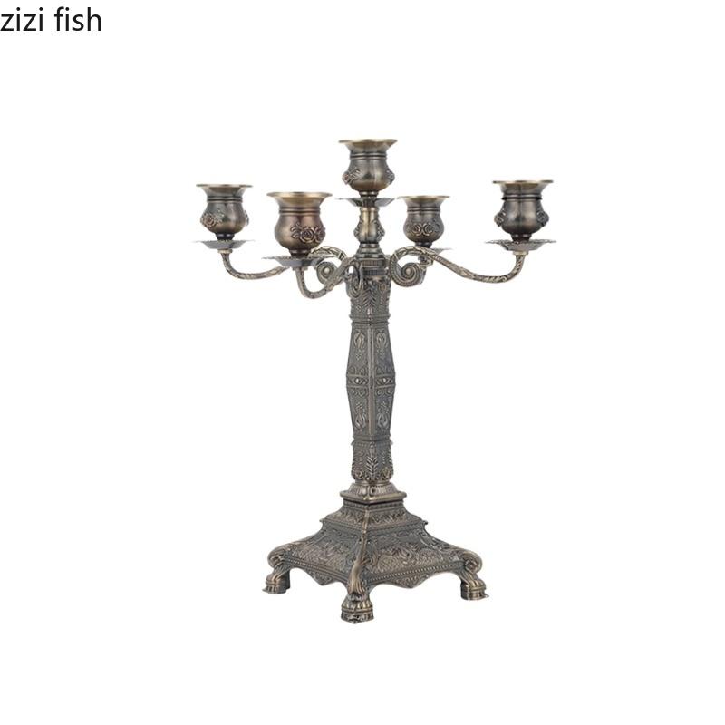 Retro Metal Candlestick Holder Zinc Alloy Candle Holder Desktop Decoration Candlelight Dinner Props Candle Stand Candles Rack