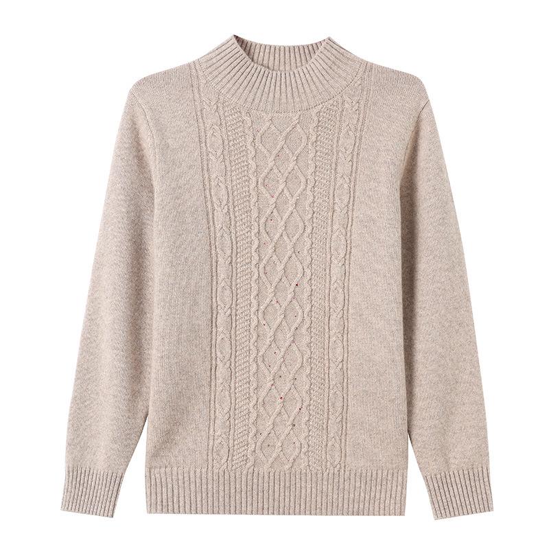 Autumn/Winter 100% Wool Knit Base Layer Sweater for Mid-Aged & Elderly Women - Thick, Warm, Inner Wear