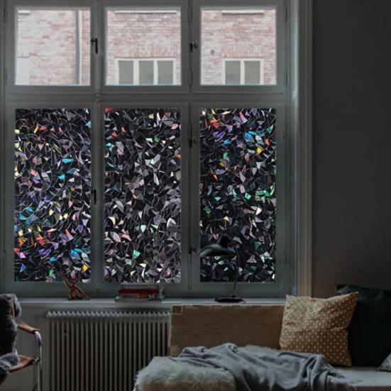 3D Black Rainbow Window Blackout Film Privacy Protection Sun Blocking Window Tint Blind Reusable Home Office Bathroom Glass Covering Cling