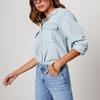 Women Denim Shirts Solid Color Turn Down Collar Long Sleeve Jean Blouses Single Breasted Loose Casual Tops Streetwear