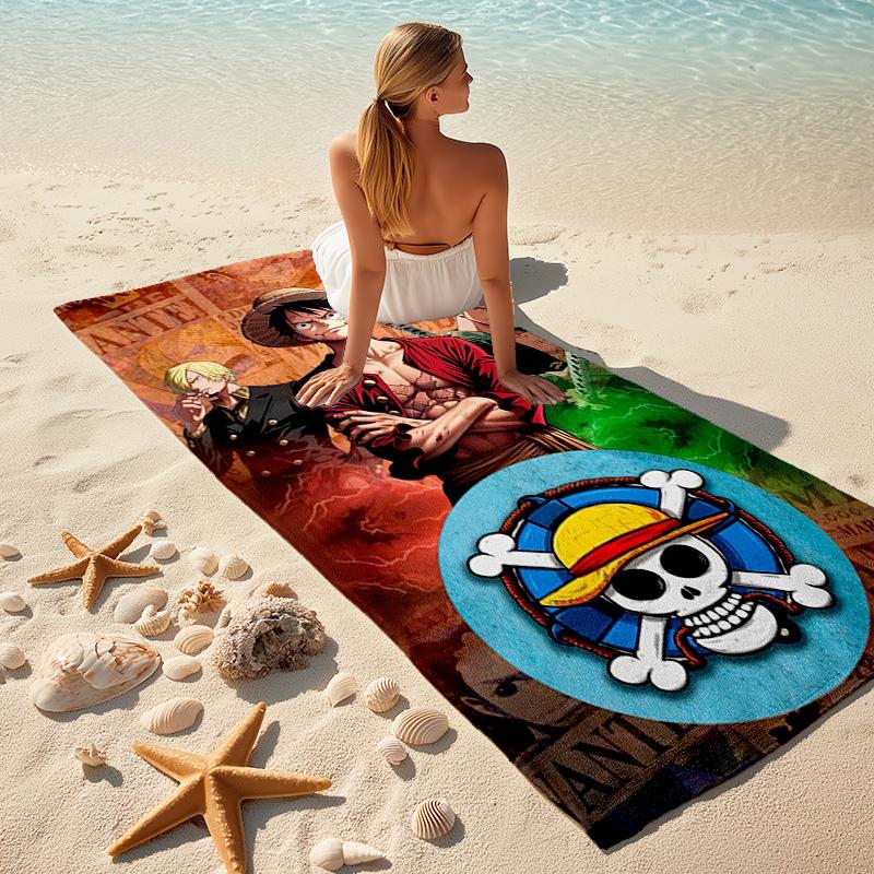 Elemento giapponese classico cartone animato ONE PIECE Monkey D. Asciugamano da spiaggia Luffy campeggio all'aperto vacanza nuoto asciugamano da spiaggia esterno assorbente asciugamano da bagno Y21