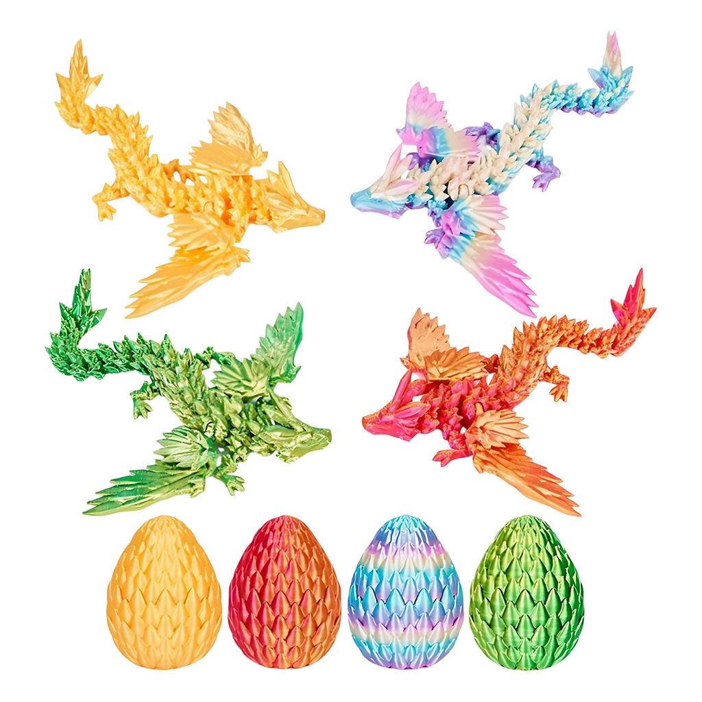 4PCS 3D Printed Dragon Egg With Dragon Inside,Easter Eggs Articulated Crystal Toys,Easter Basket Stuffers,Mystery Mythical Pieces