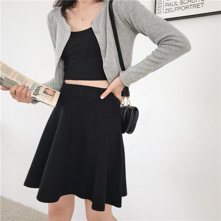 Women's Knitted Midi Skirt Autumn and Winter Yarn High Waist A-line Skirt Pleated Skirt