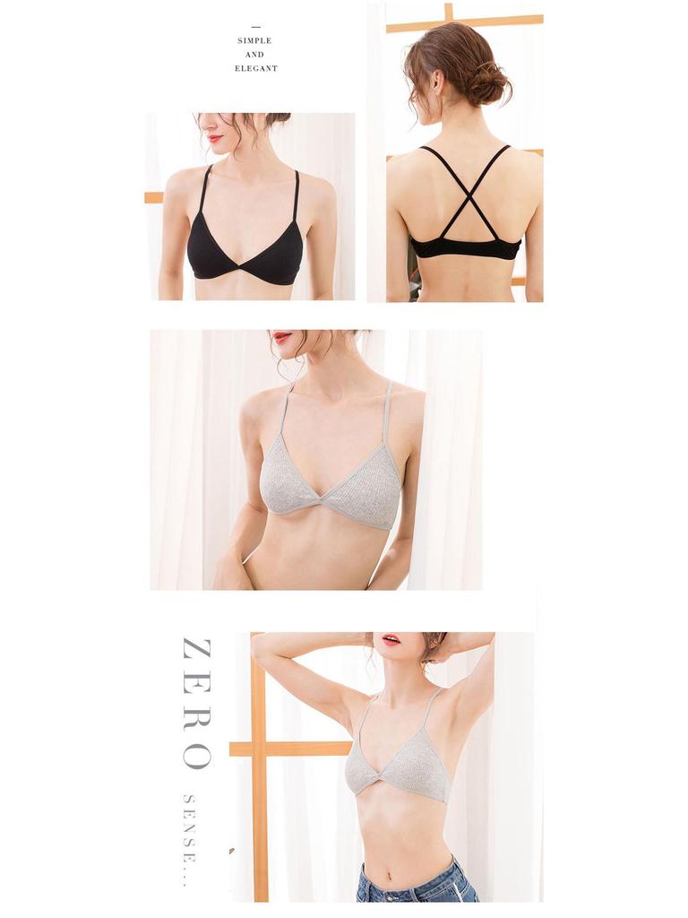 Cross Back Cotton Triangle Bralette - Wireless, Breathable, Lightly Fitted Ribbed Underwear