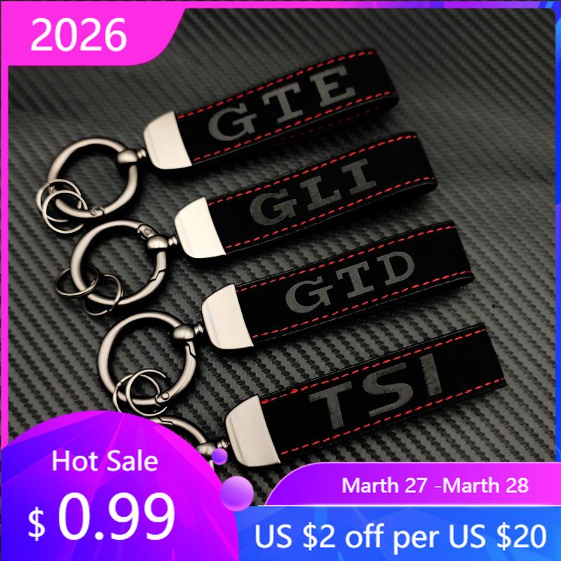 BNI1 2026 New For VW VOLKSWAGEN Hub Caps High Grade Suede Leather Keyring GLI GTD GTE TSI TDI Car Keychain For Volkswagen VW Jetta Go
