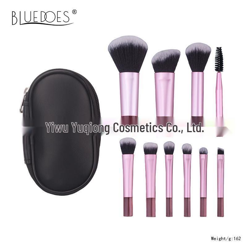 Crystal Handle 10-Piece Mini Makeup Brush Set: Portable Travel Contouring, Eyeshadow & Powder Beauty Tools.
