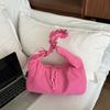 Trendy Lightweight Pleated Dumpling Bag Versatile Large Capacity Drawstring Bag Solid Color Casual Women's Shoulder Bag Ladies