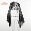 Vintage Gothic Black Lace T-shirt Elegant Flared Sleeve Smock Top See Through Sexy Cropped Tops Cardigan Streetwear
