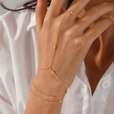 Women's Minimalist Finger - Wrist Chain Gold Color Chain Link Hand Bracelet Perfect for Summer Vacations