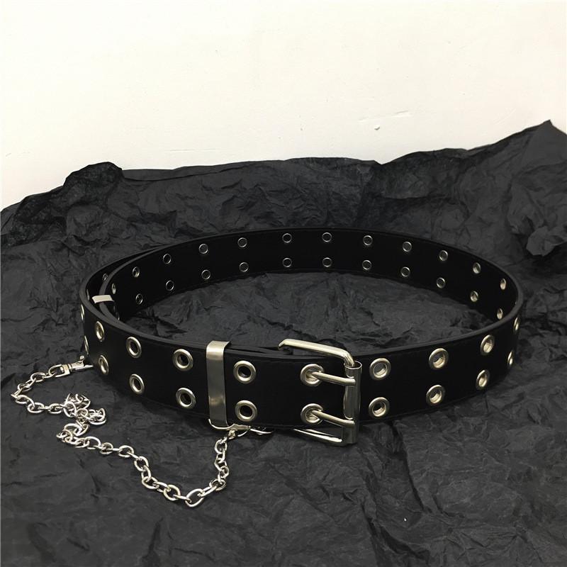 Hip Hop Chain Tassel Belts Punk Studded Pin Buckle PU Belt Y2K Unisex Black Casual PU Jeans Pants Belt For Women Men