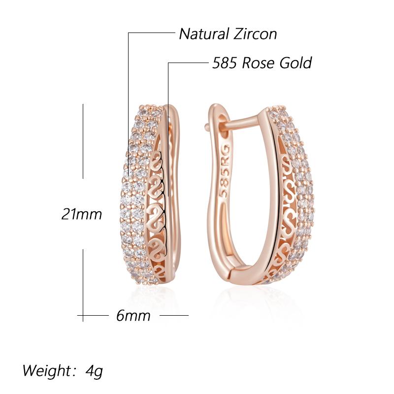 Trendy  Rose Gold Color Hoop Earrings For Women Luxury Natural Zircon Accessories Vintage Bride Wedding Jewelry