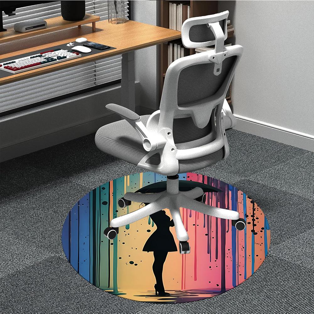 

1pc Rainy Silhouette Office Round Area Rug, Indoor Mat Suitable ForOffice, Under Office Chairs Bedroom Living Room Home Decor, Room Decot109 80cm by 80cm
