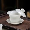Pure Jade White Porcelain Tea Bowl Ceramic Sheep Fat Jade Three Talents Lid Bowl Gaiwan