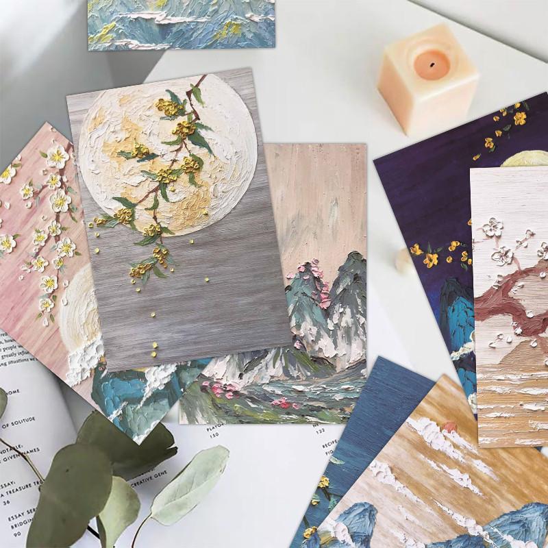 30 Sheets Oil Painting Style Card Postcards Message Cards Nordic Style Decorative Wall Stickers for Living Room