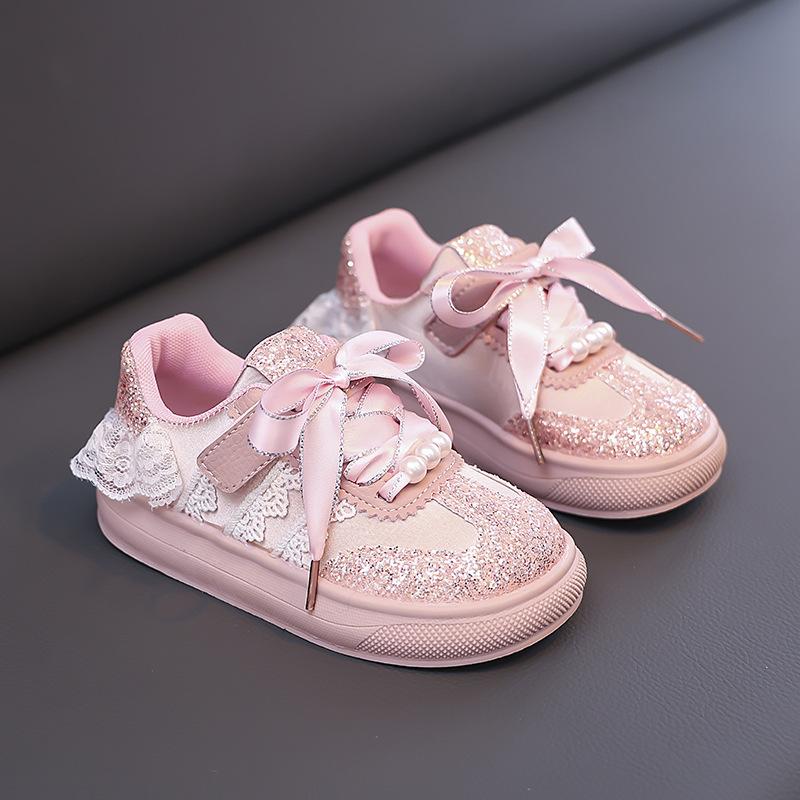 Girls' shoes Princess shoes Spring 2025 new lightweight soft-soled bow children's sports shoes Dexun shoes