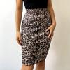 Women Zipper High Waist Chamois Leopard Package Hip Skirt