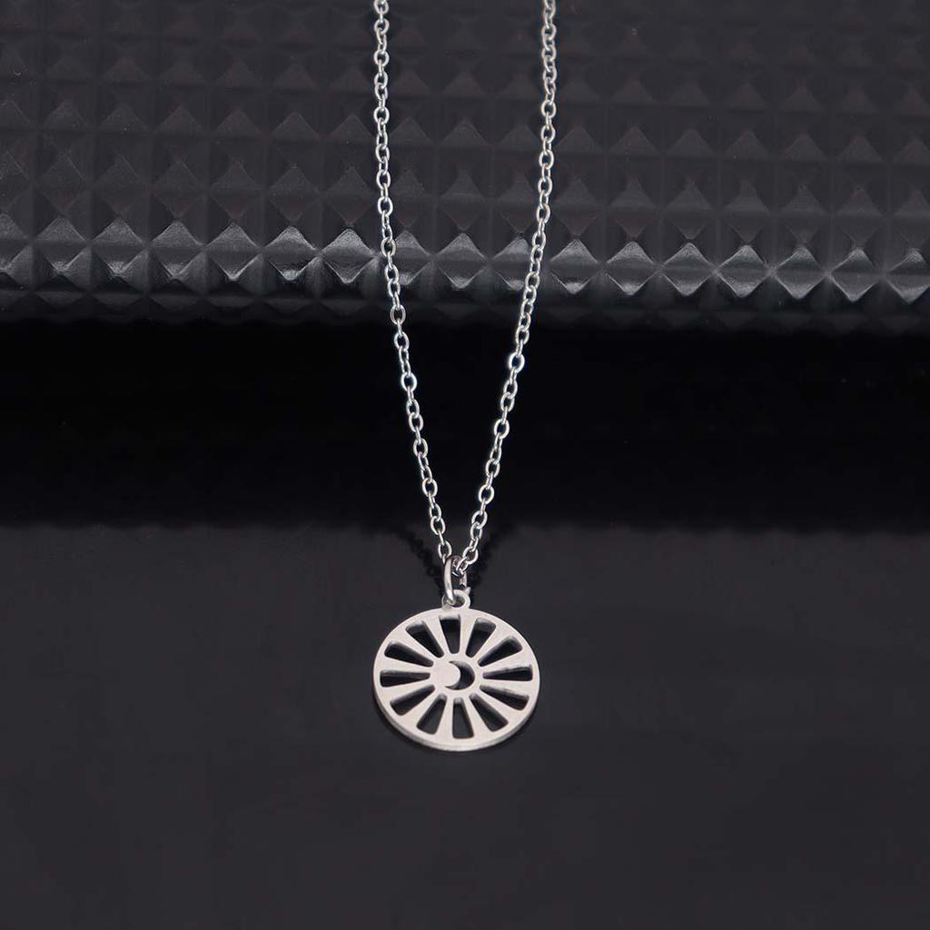 Stainless Steel Sun & Moon Pendant Necklace - Versatile Clavicle Chain for Women