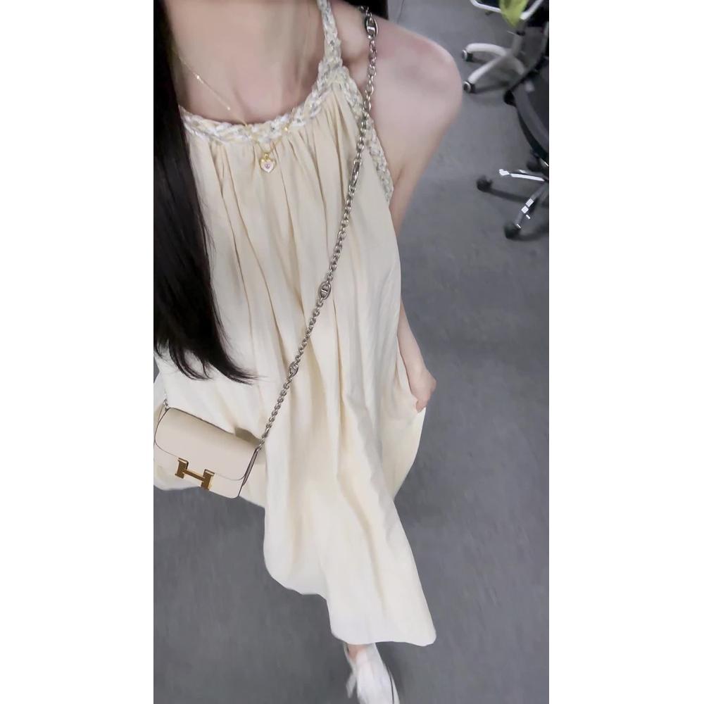 French Neck Sleeveless Dress for Women's Summer New Loose and Elegant Meat-covering Lazy Skirt Texture High-end Women