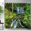 Waldwasserfall Duschvorhang Außen Naturlandschaft Üppige Wälder Grüne Pflanzen Blumig Polyester Duschvorhänge Badezimmer Dekoration