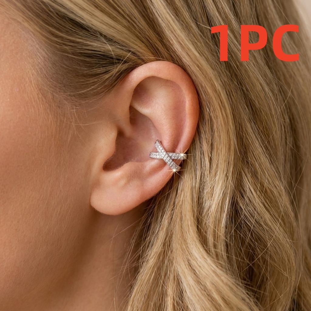 1PC Minimalist Inlaid CZ Zircon Cross Ear Cuff Clip Earrings For Women Men Trendy Dainty Geometric Ear Clips Versatile Jewelry