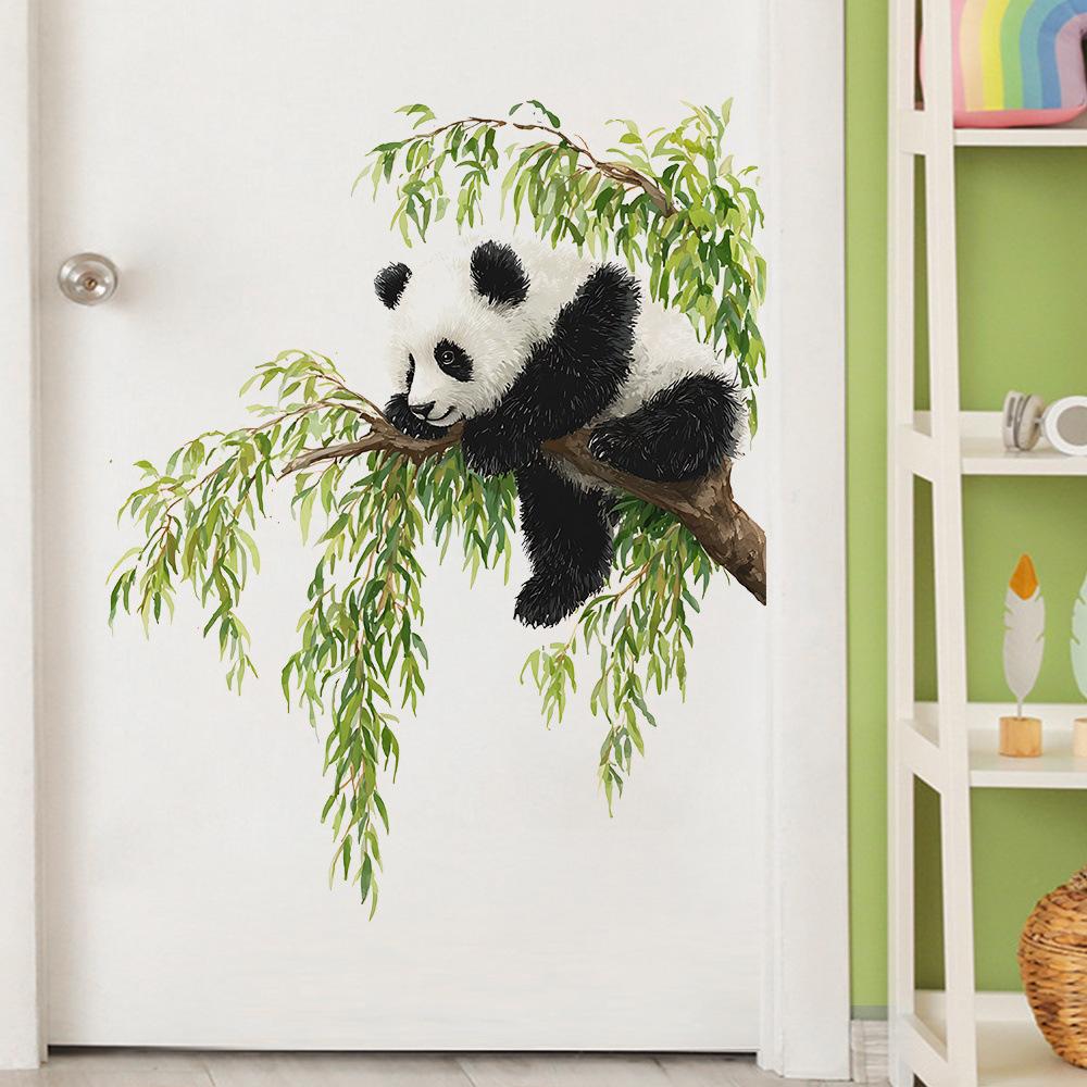 Cartoon Panda Climbing Tree Waterproof Oil Proof Self Adhesive PVC Wall Sticker for Living Room Decor