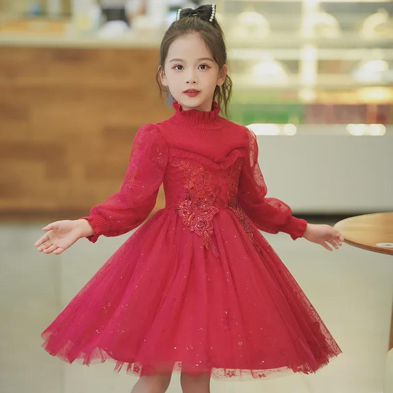 Toamna/Iarna 2024 Rochie Printesa de Lână pentru Fete cu mâneci lungi