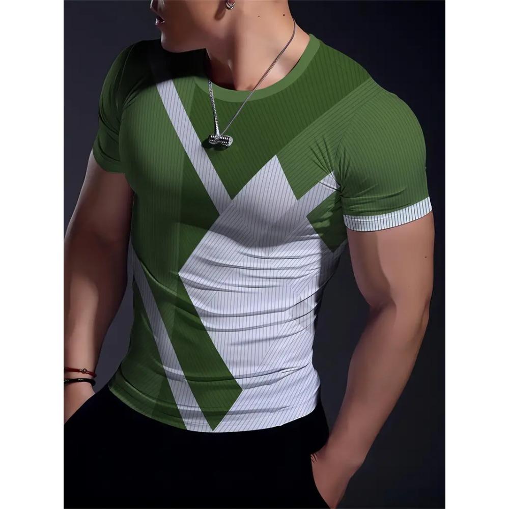 Simple Striped 3D Printed Men's Round Neck Short Sleeve Outdoor Casual Breathable Sweat Absorbent Men's Top Fashion And Fashion