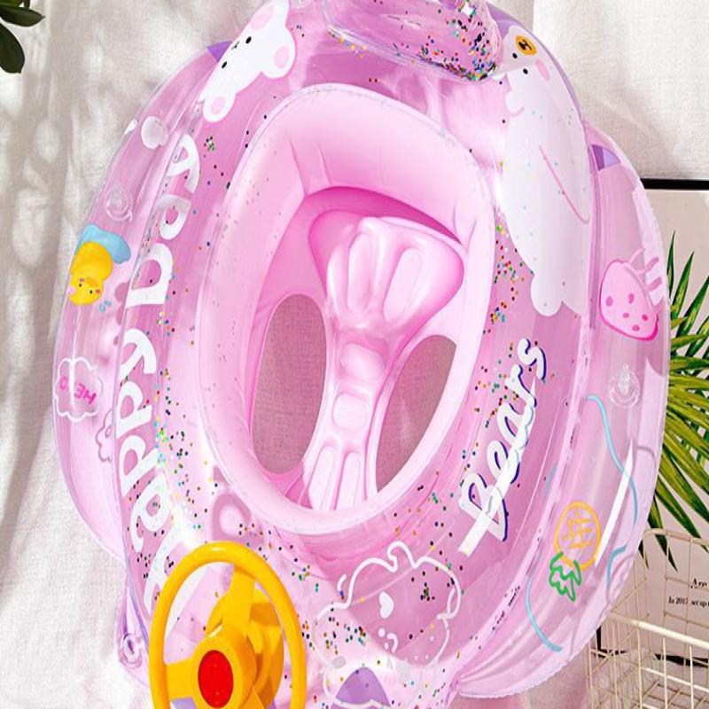 Kids Anti-Rollover Inflatable Steering Wheel Swim Ring with Glitter