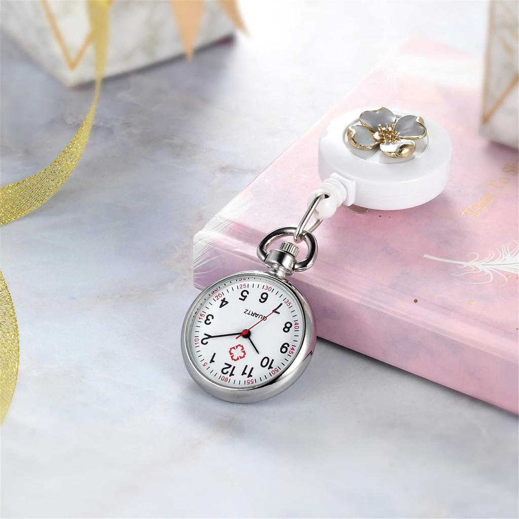 Lancardo Nurse Pocket Watch for Clip Easy to Baked Varnish 3 Colors Stretchable Watch, Nurses, Type, Unisex, Numbers, Read, Women's, Petals, Cute,