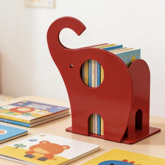 Creative Elephant Bookends, Metal Book Holder for Kids Students, Heavy Duty Non-Slip Desktop File Organizer for Home Office Decor