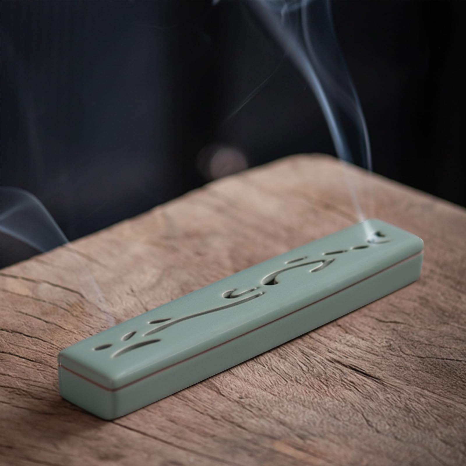 

Ceramic Incense Burner with Lid, Horizontal Incense Holder, Buddhist Altar Accessories (Blue)