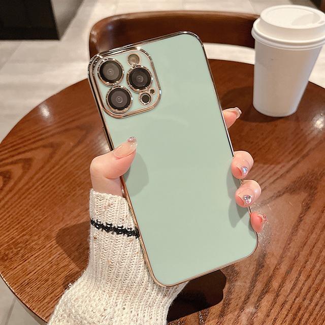 

Роскошный цветной чехол для телефона с гальваническим покрытием для Iphone 11 12 13 Pro Max Xs Xr Max 7 8 Plus, мягкая силиконовая задняя крышка для защиты объектива For iPhone 13Pro