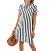 Women's Casual Cotton And Linen Striped Printed Short Sleeved Shirt Dress