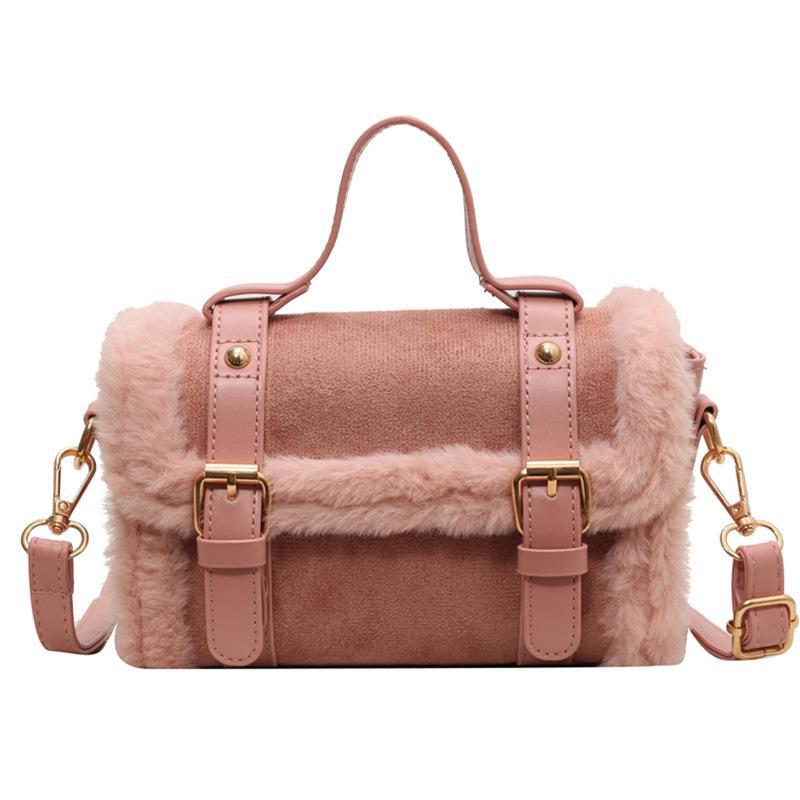 

Осень/Зима 2025 Женская плюшевая сумка-мессенджер через плечо - Модный ручной стиль розовый