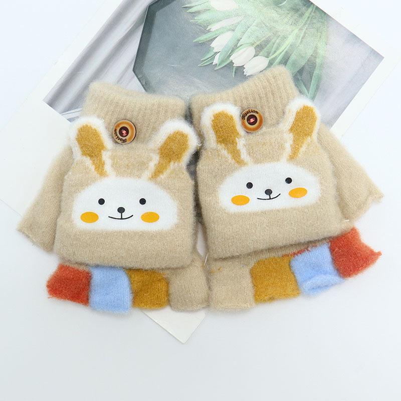 Children's Winter Wool Flip-Top Gloves - Warm, Cartoon Design for Elementary Boys & Girls