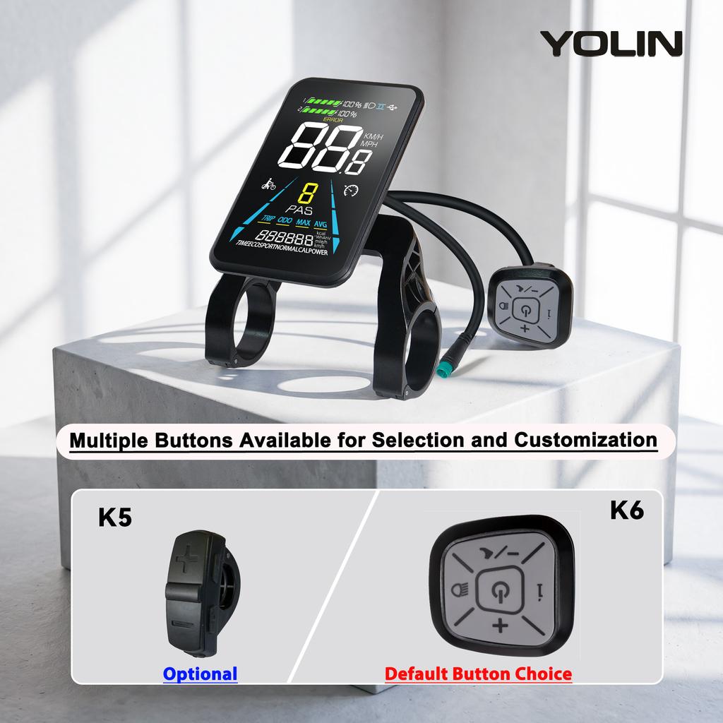 YOLIN 81F 3,5palcový barevný VA displej pro e-kolo, kompatibilní s UART 2.0, UART1.0, pro skládací horské elektrické kolo SameBike LO26-II-YD, příslušenství pro e-kola