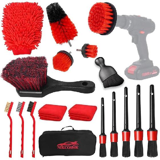 Car Detailing Kit, 18Pcs Car Detailing Brush Set, Car Cleaning Kit, Drill Brush Set, Car Detailing Brushes, Tire Brush - Car Wash Kit, Car Cleaning