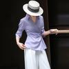 Women's V-Neck 3/4 Sleeve Asymmetrical Blouse