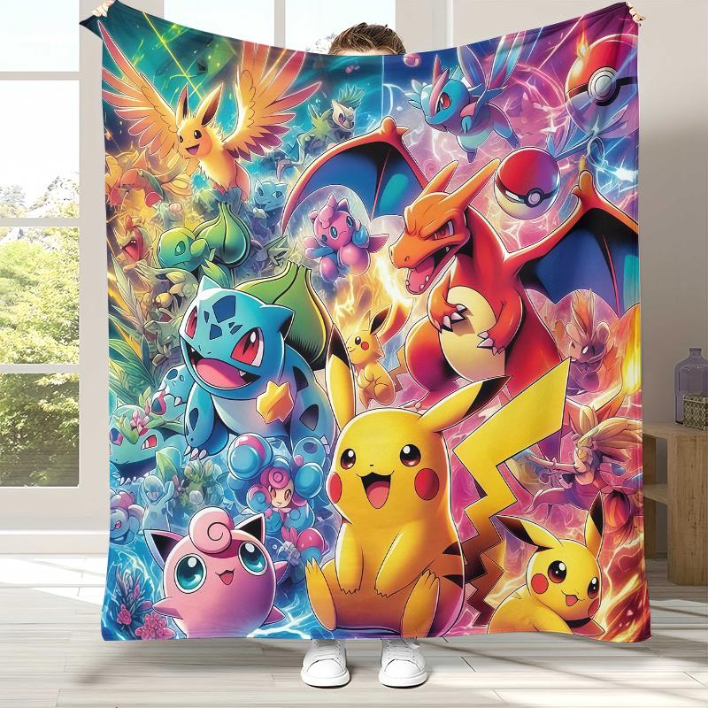 Kawaii Pokemon Pikachu Cartoon Flannel Blanket,Ultra Soft Warm Plush Throw for Home Bedroom Bed Sofa Cover Office Camping Gift