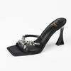 24L5 New High Heels Black Temperament Square Head Fairy Rhinestone Premium Sandals Woman