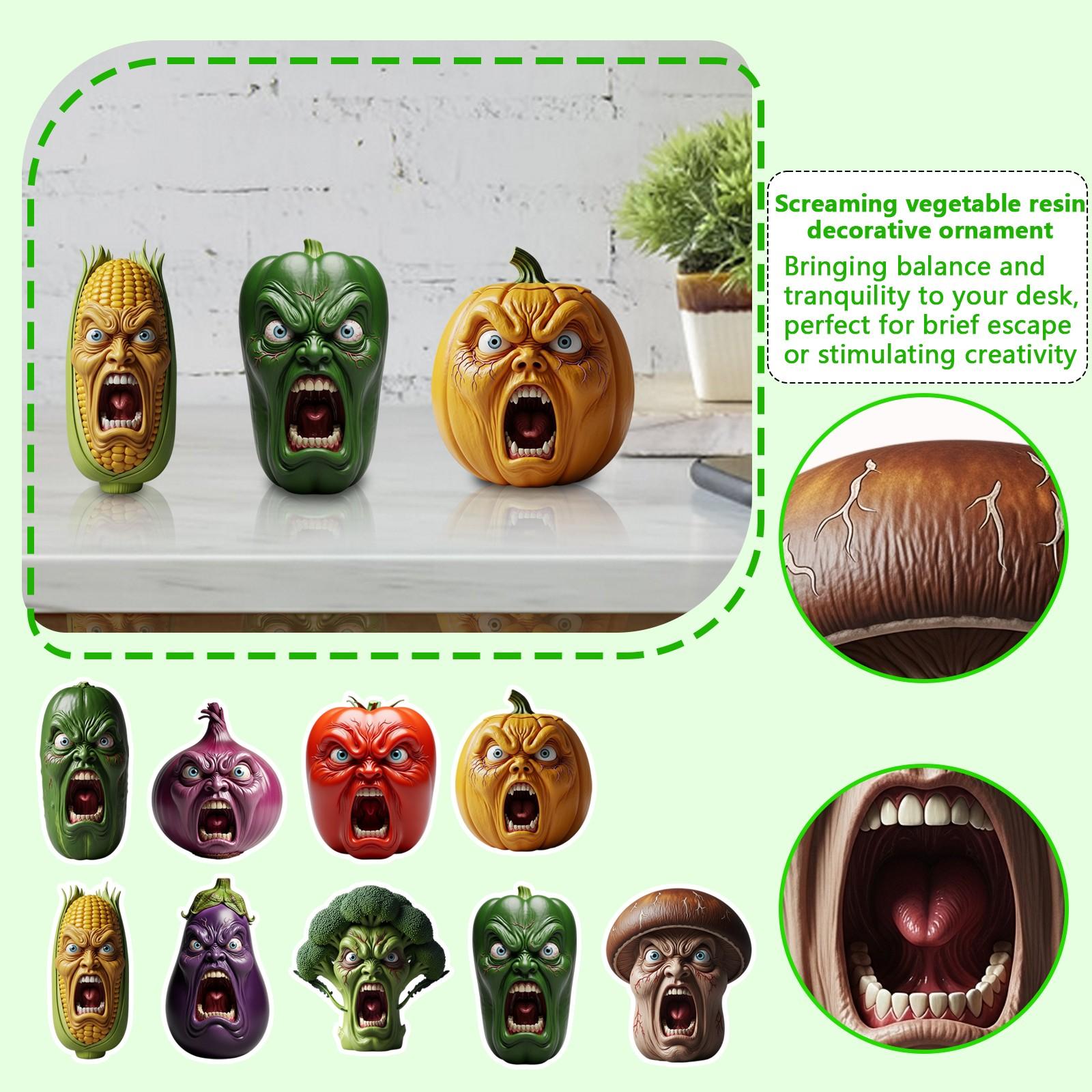 

Screaming Vegetable Resin Figurines – Funny Horror Style Desktop Ornaments For Home Or Display One Size