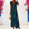 Women Plus Size V Neck Short Sleeve Colorful Printed Long Dress