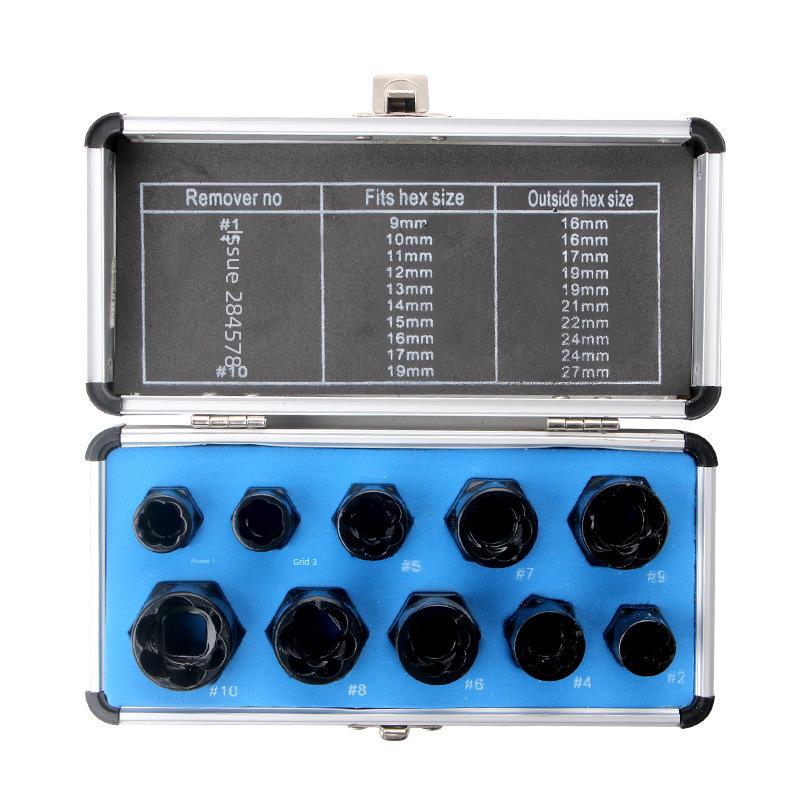 10-Piece Nut & Bolt Extractor Set for Damaged Screws