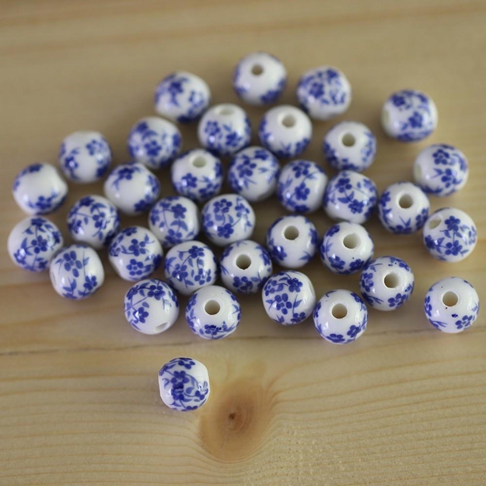

30pcs/set Flowers Printed Loose Beads Creative Jewelry Making Chinese Style Beads Woven Necklaces Style A
